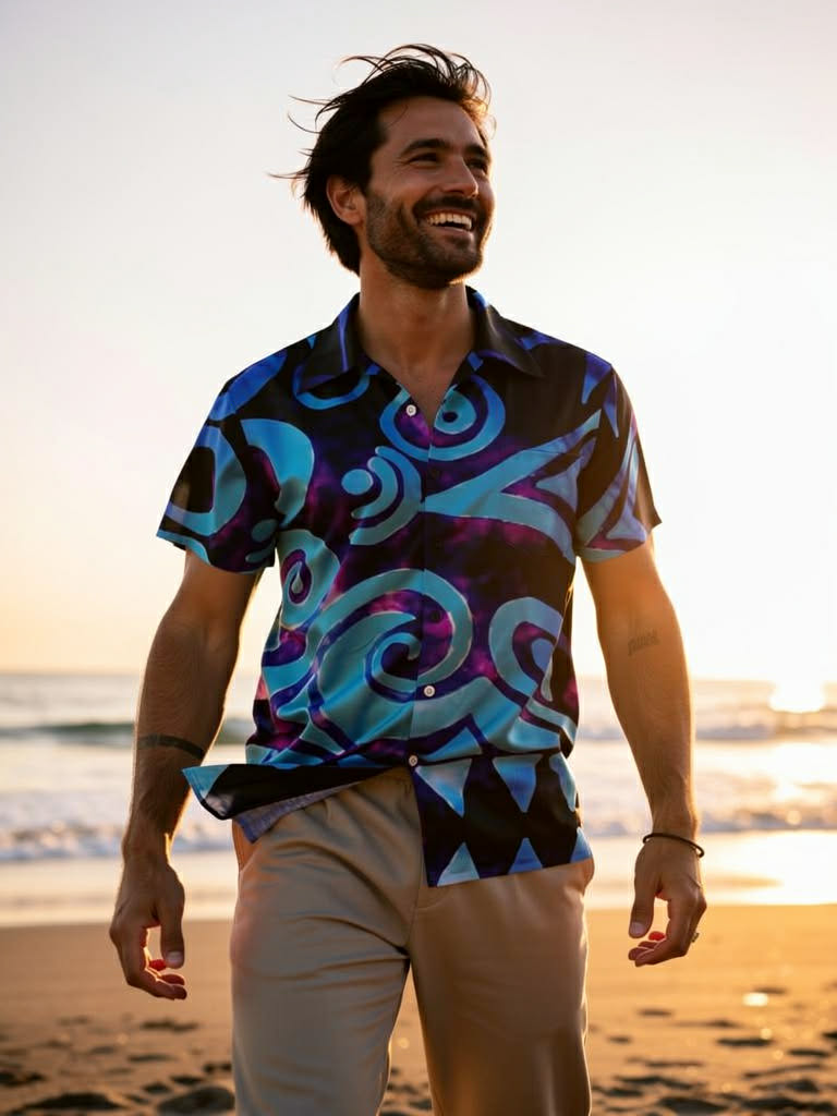 Chemise manches courtes art polynésien(4)