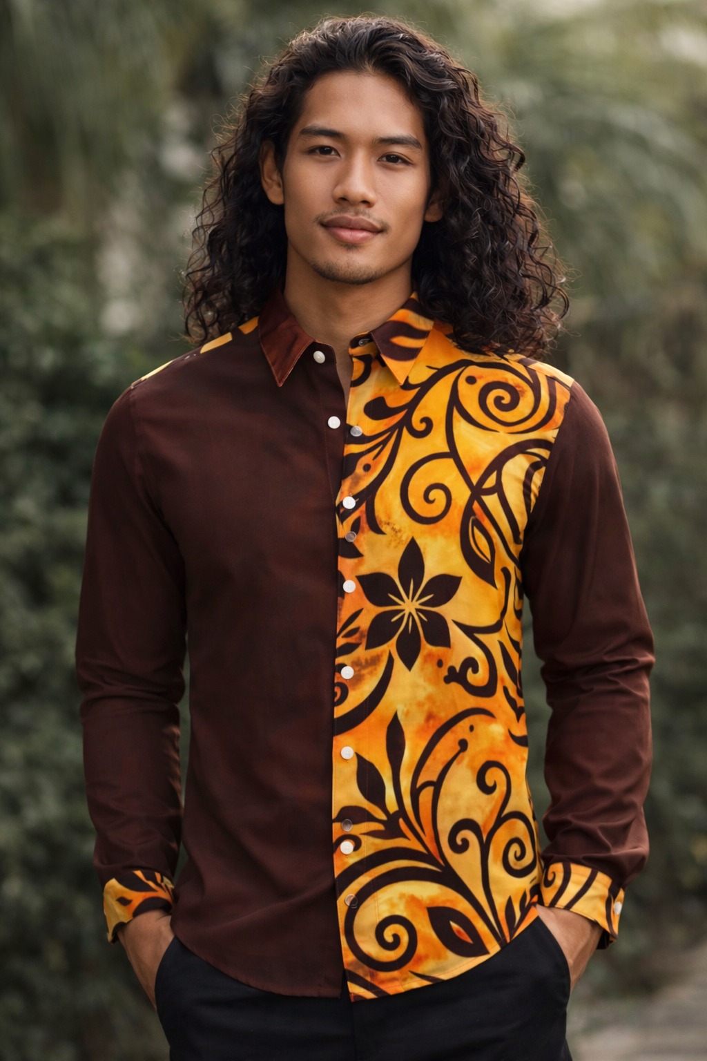 Chemise manches longues art polynésien.