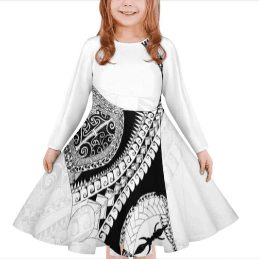 Robe fille manches longues art polynésien