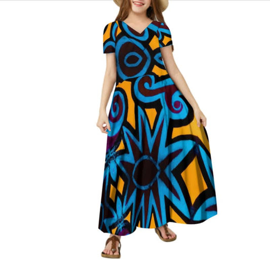 Robe fille longue art polynésien