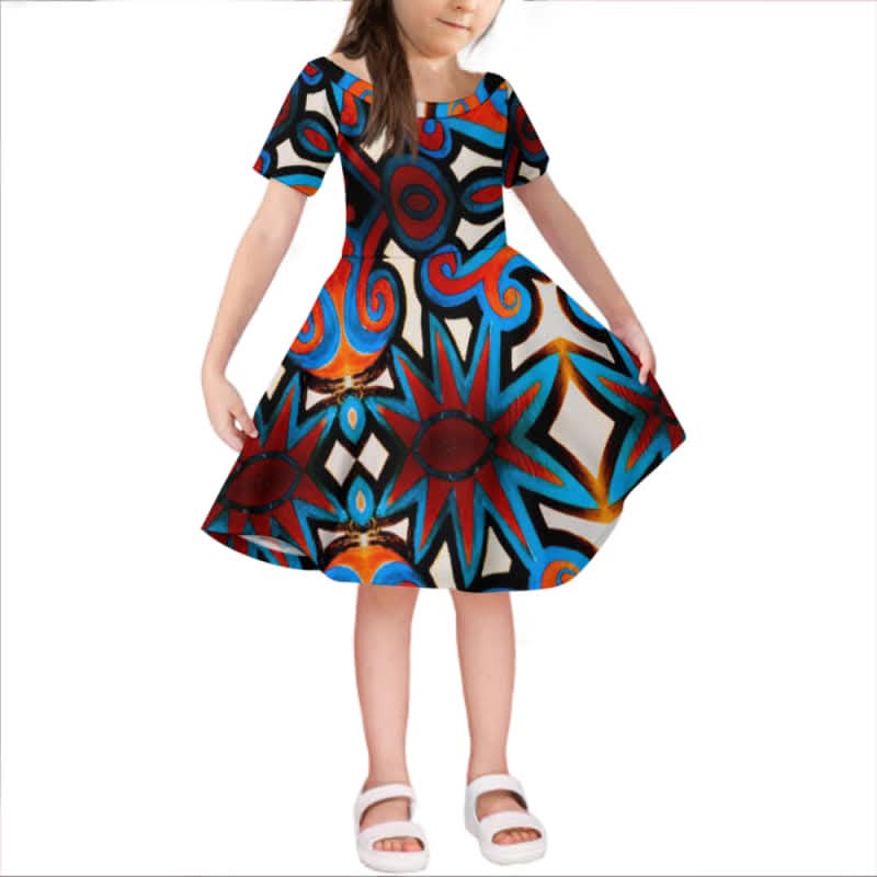 Robe courte fille art polynésien