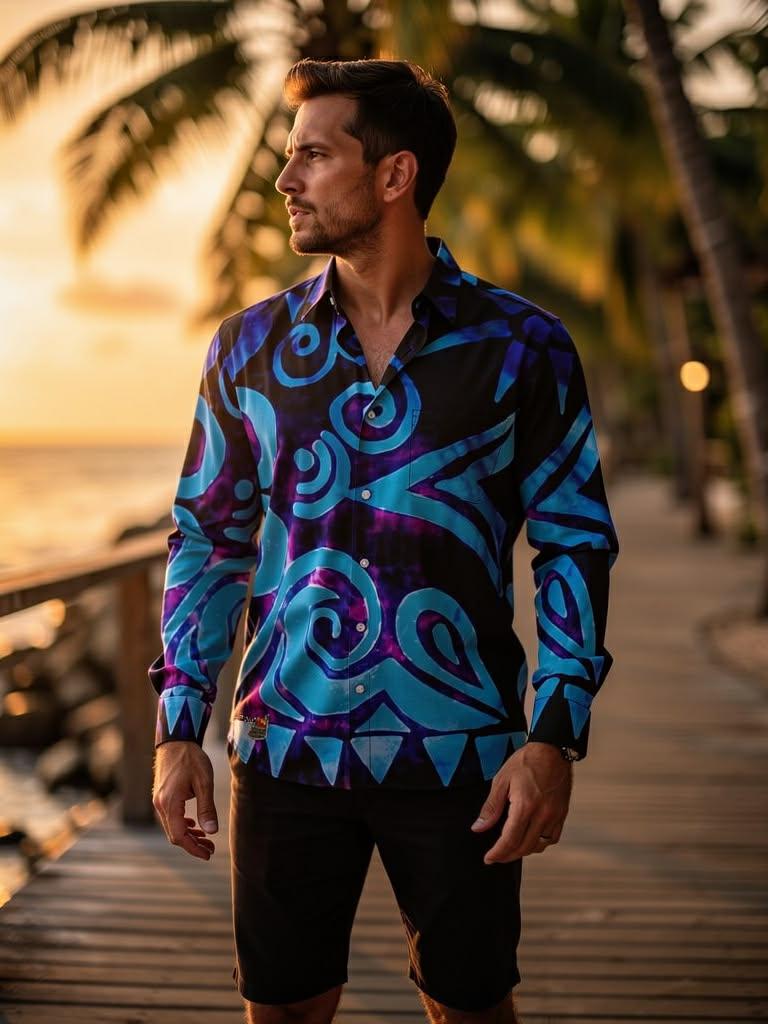 Chemise manches longues art polynésien(4)