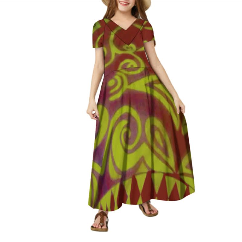 Robe longue fille art polynésien