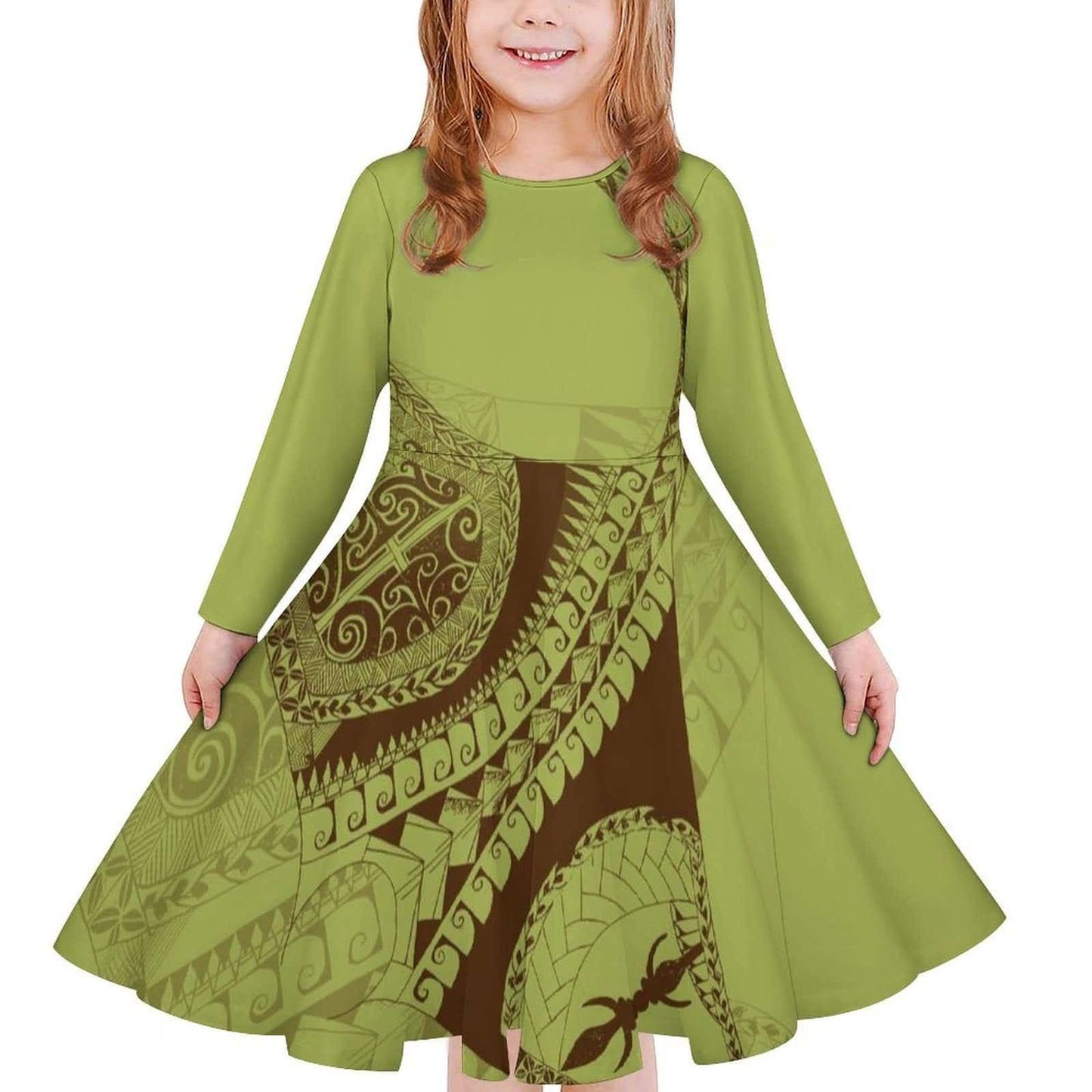 Robe fille manches longues art polynésien