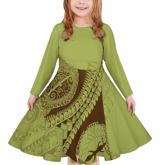 Robe fille manches longues art polynésien