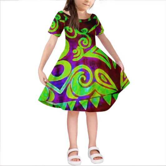 Robe courte fille art polynésien