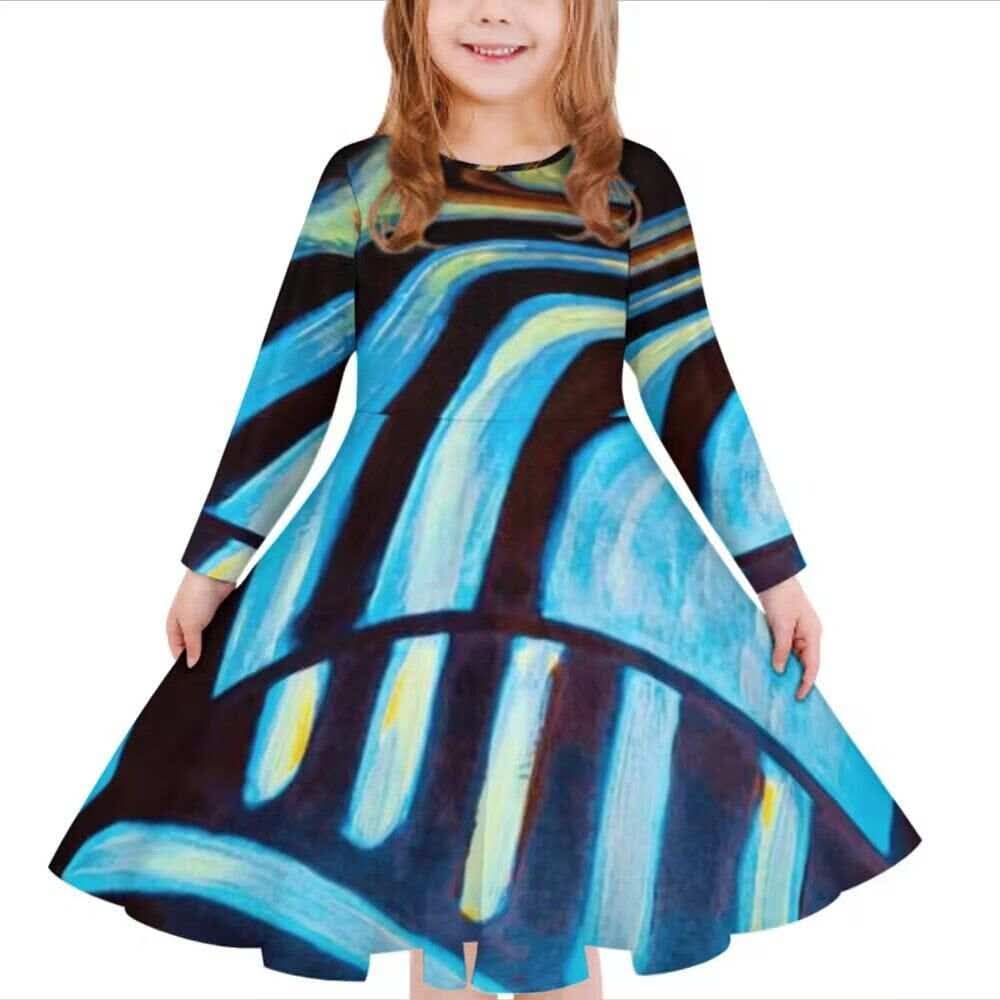 Robe fille manches longues art polynésien.