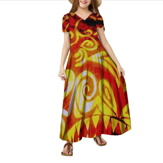 Robe longue fille art polynésien