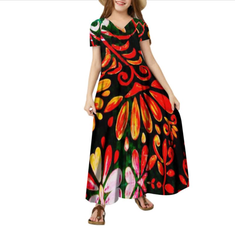 Robe longue fille art polynésien