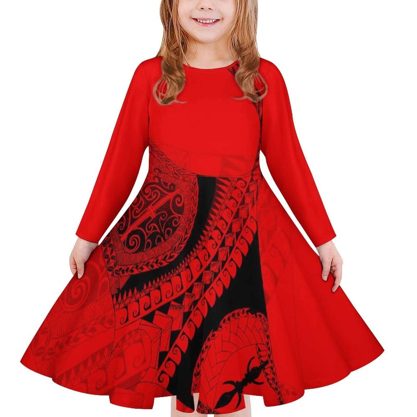 Robe fille manches longues art polynésien