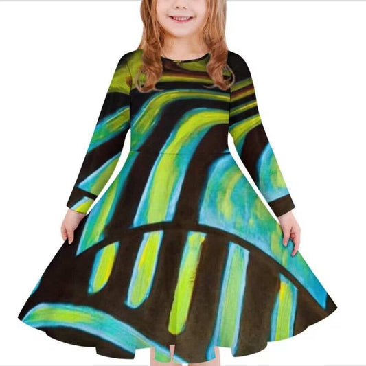 Robe fille manches longues art polynésien.