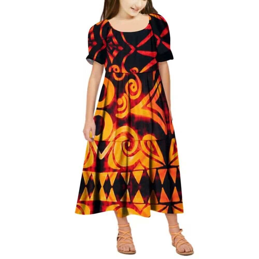 Robe longue fille  art polynésien