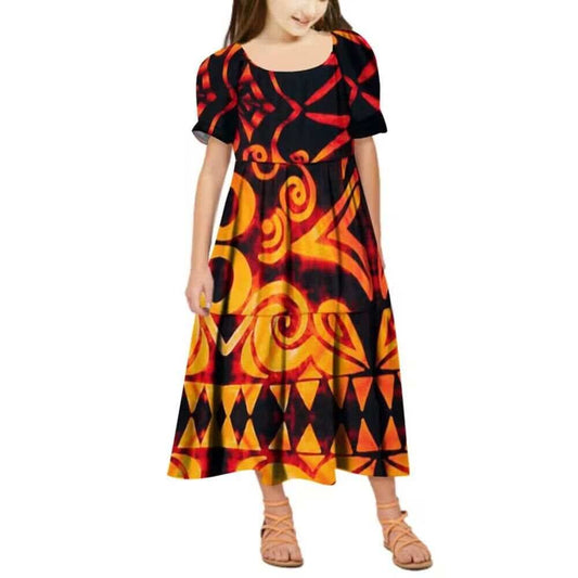 Robe longue fille  art polynésien