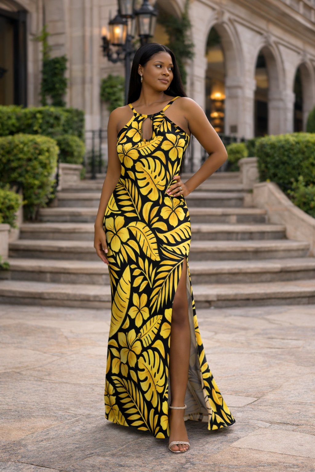 Robe longue imprimé tropical