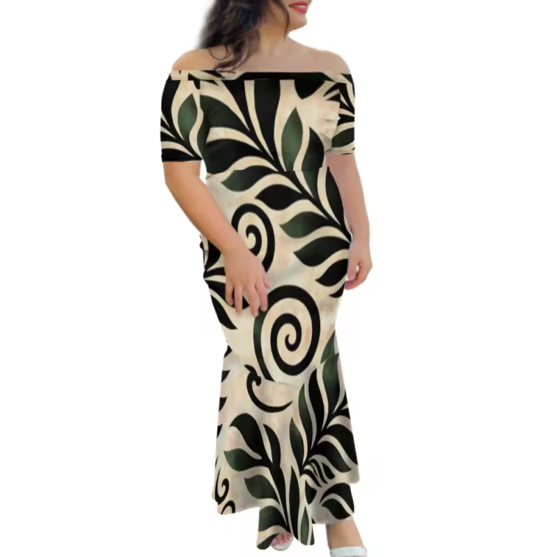 Robe longue femme tribal épaules dénudées.