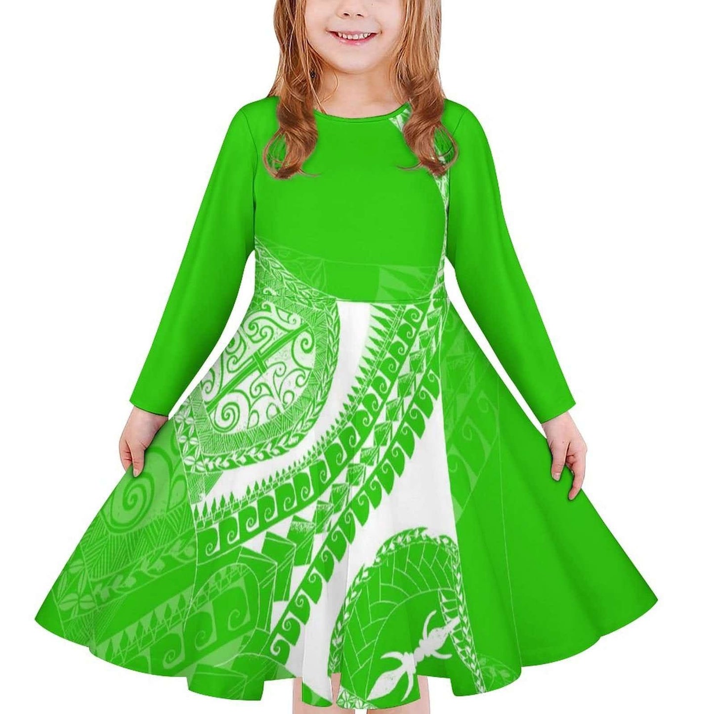 Robe fille manches longues art polynésien