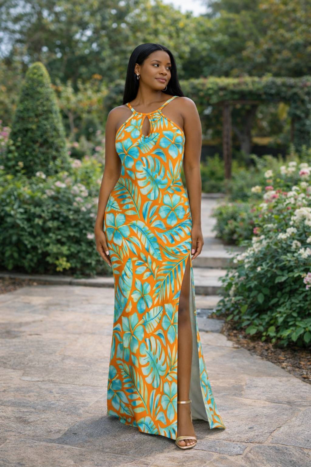 Robe longue imprimé tropical