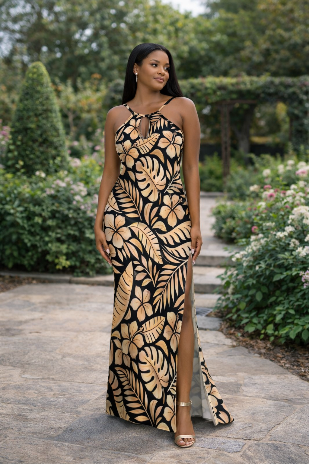 Robe longue imprimé tropical