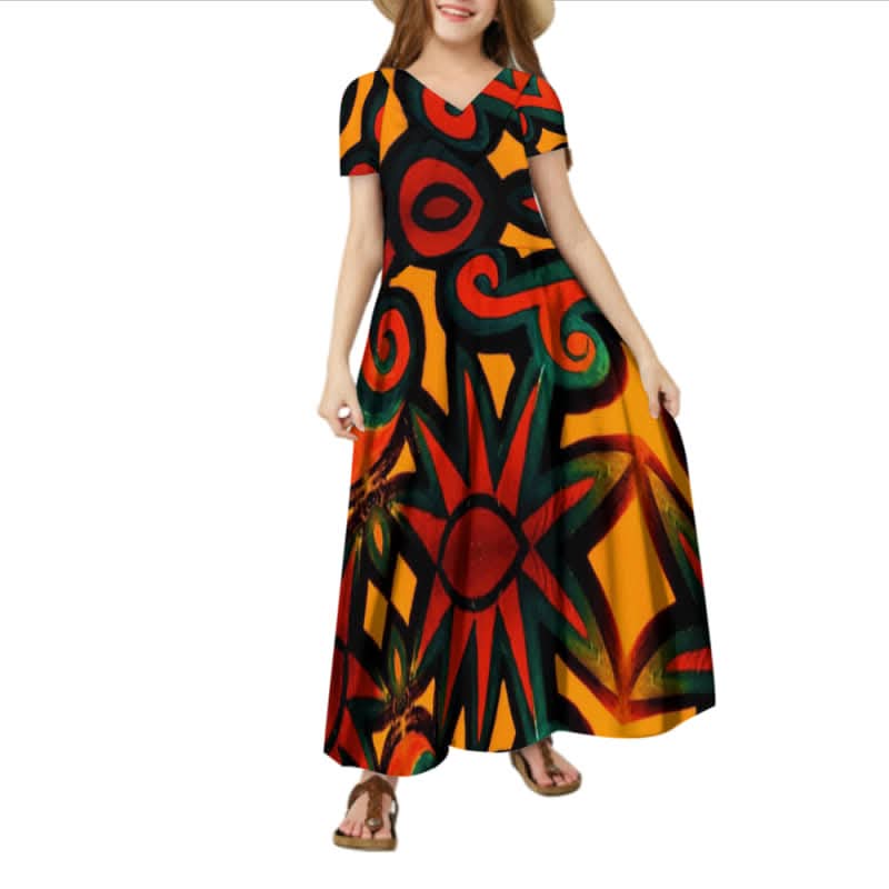 Robe fille longue art polynésien