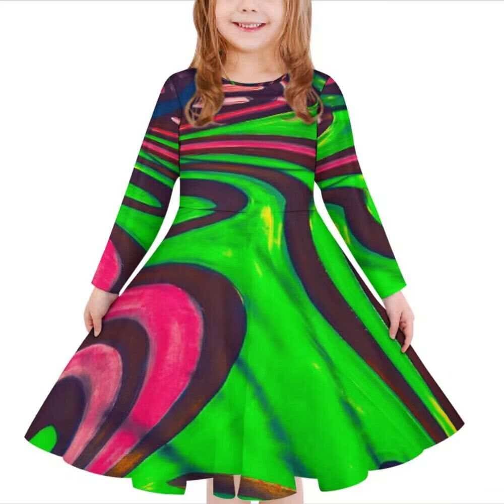 Robe fille manches longues art polynésien