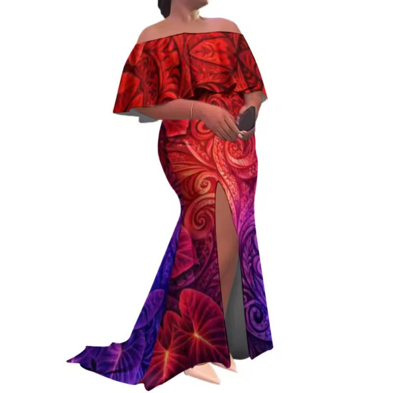 Robe polynésienne avec traîne.