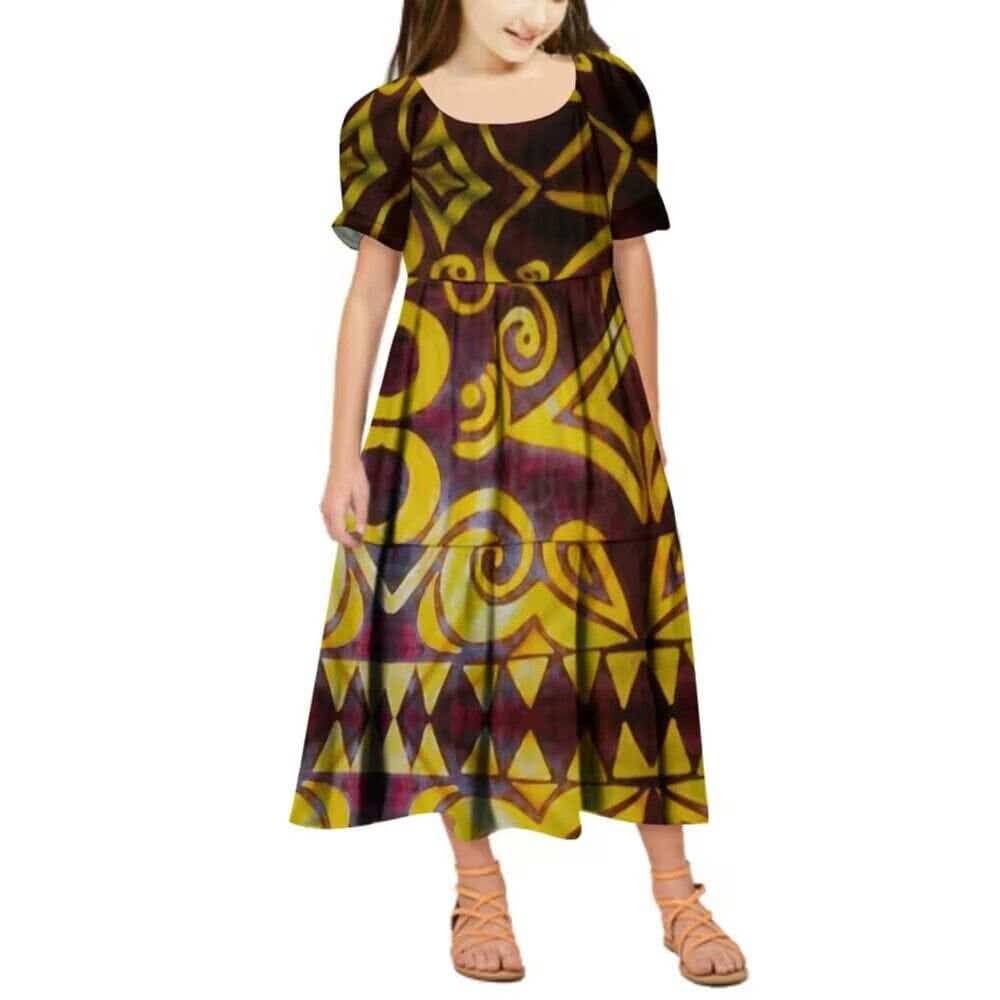 Robe longue fille  art polynésien