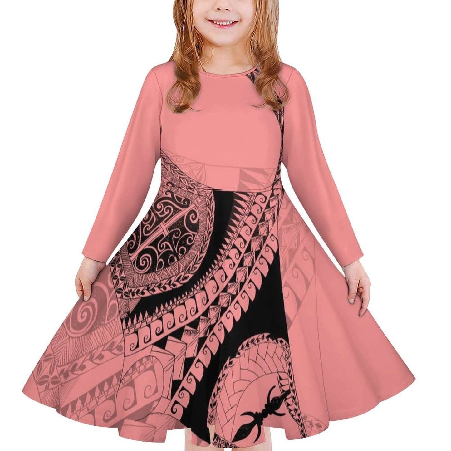 Robe fille manches longues art polynésien