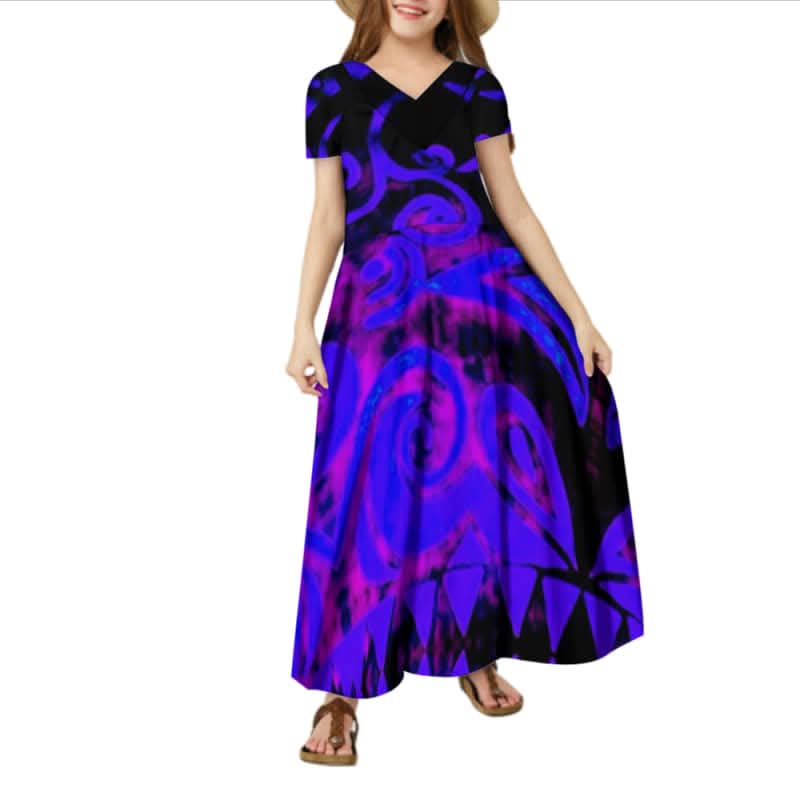 Robe longue fille art polynésien