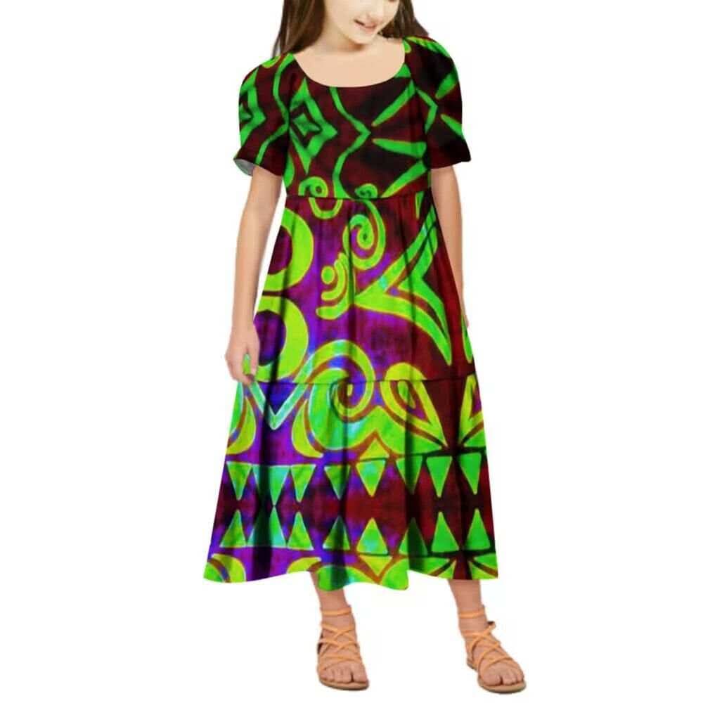 Robe longue fille  art polynésien