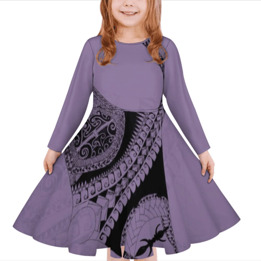 Robe fille manches longues art polynésien