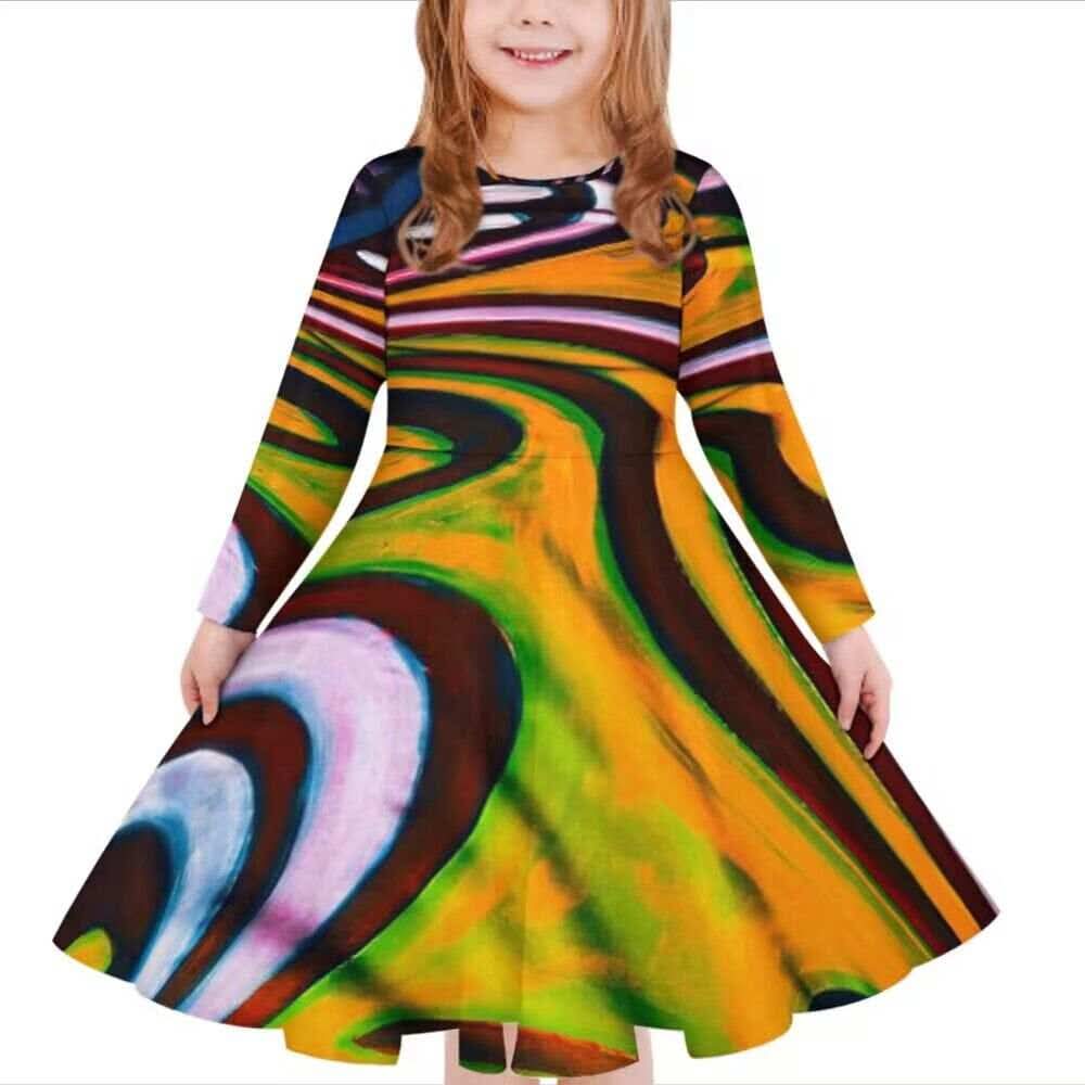 Robe fille manches longues art polynésien