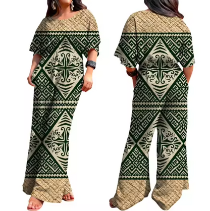 Combinaison effet natte tressée&motif tapa