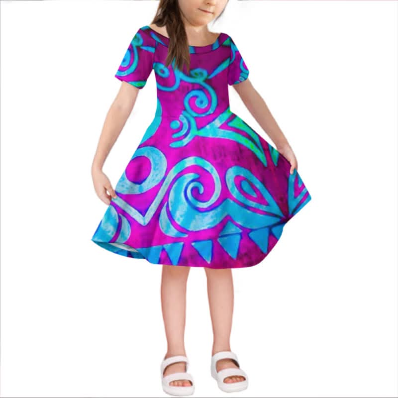 Robe courte fille art polynésien