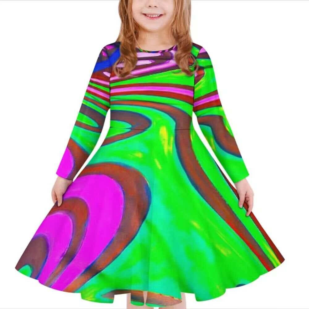 Robe fille manches longues art polynésien