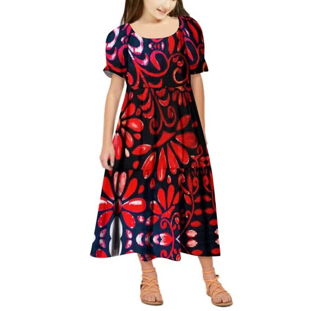 Robe longue fille art polynésien
