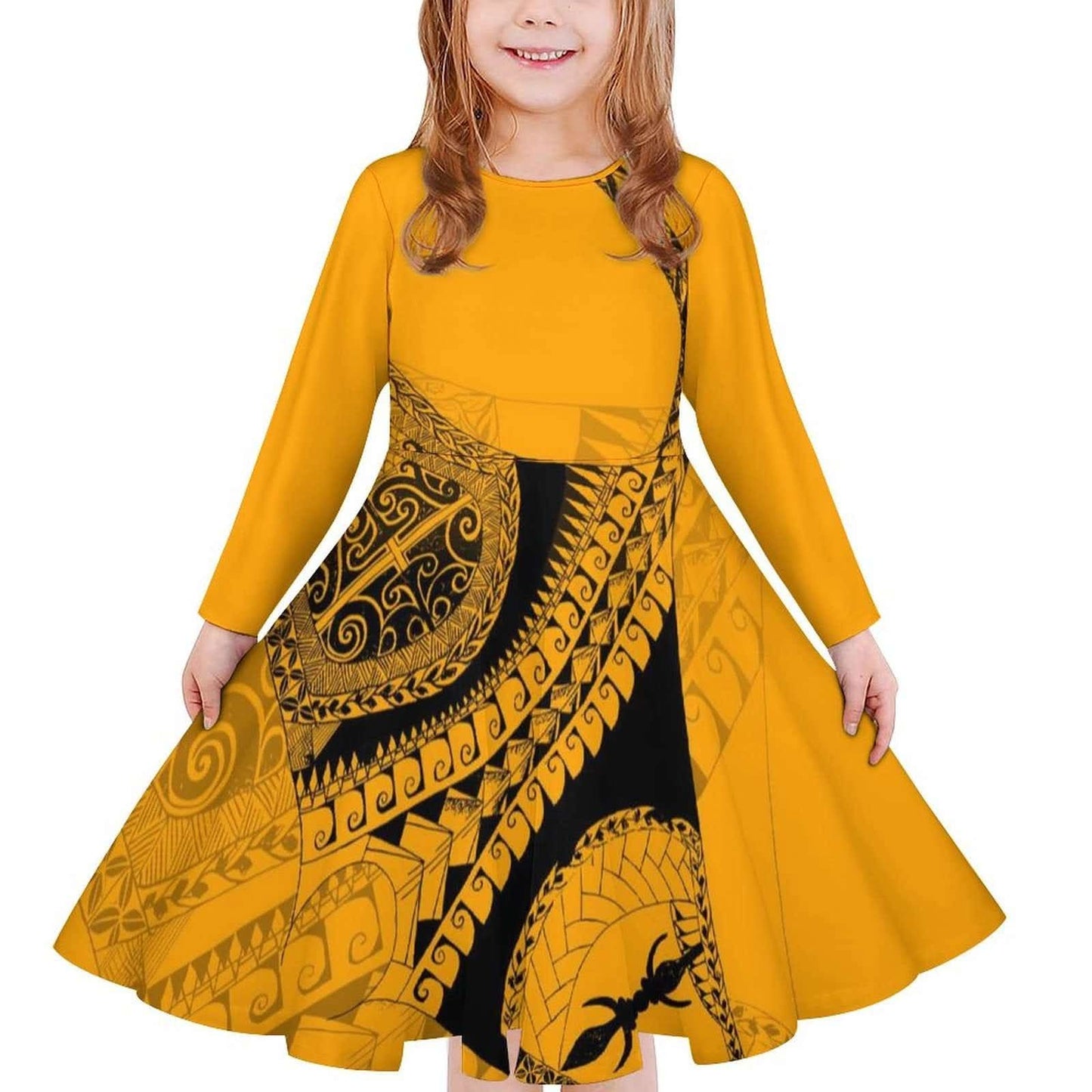Robe fille manches longues art polynésien