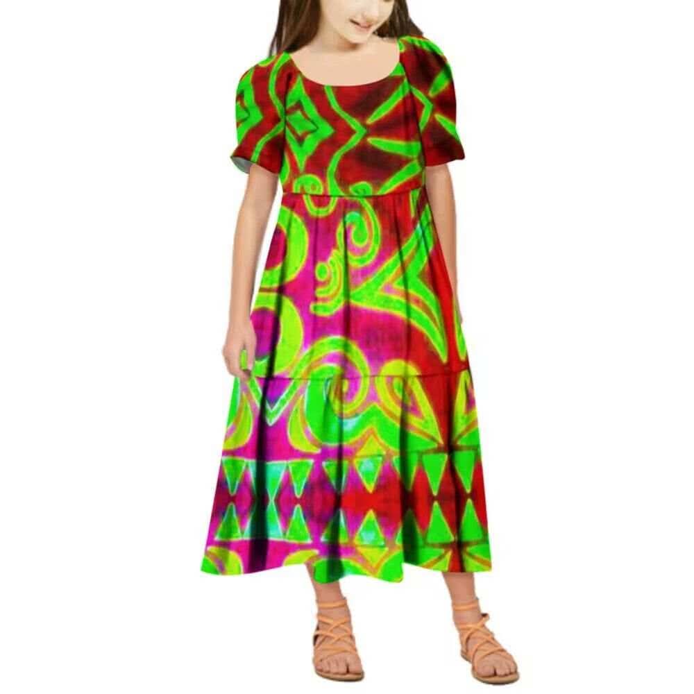 Robe longue fille  art polynésien