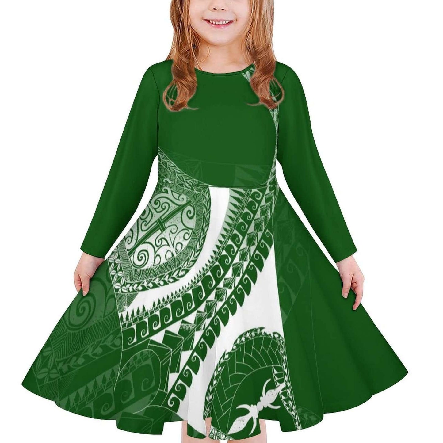 Robe fille manches longues art polynésien