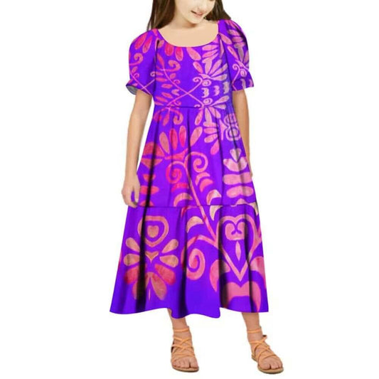 Robe longue fille art polynésien