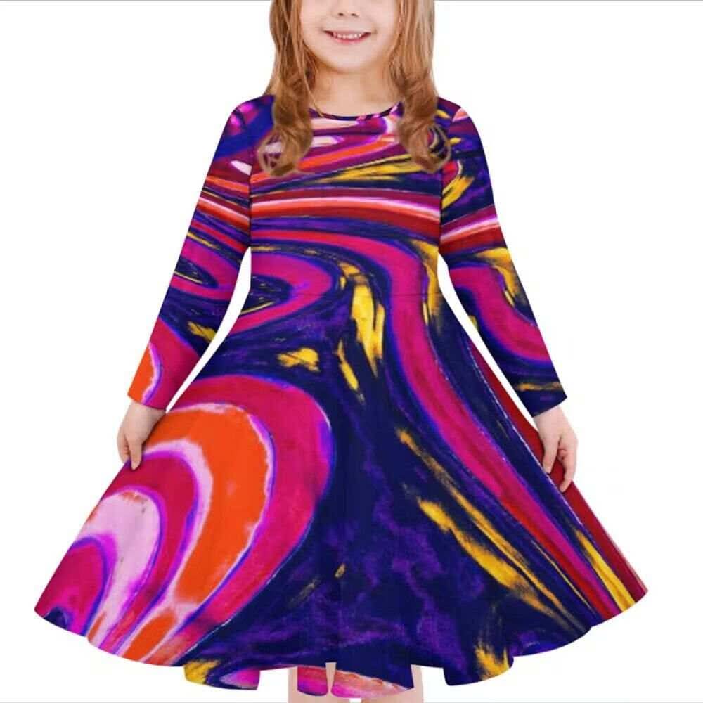 Robe fille manches longues art polynésien