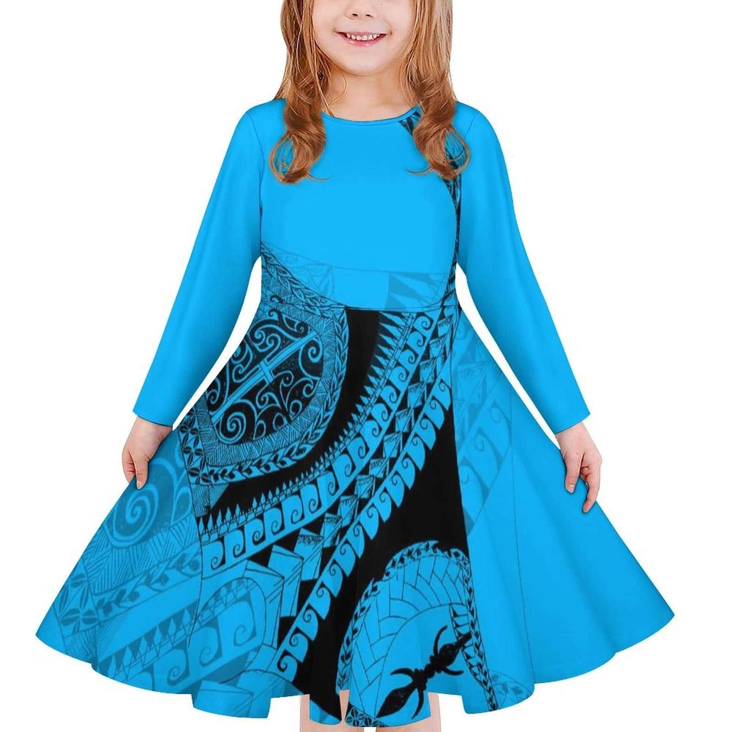 Robe fille manches longues art polynésien