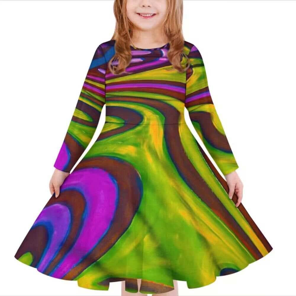 Robe fille manches longues art polynésien