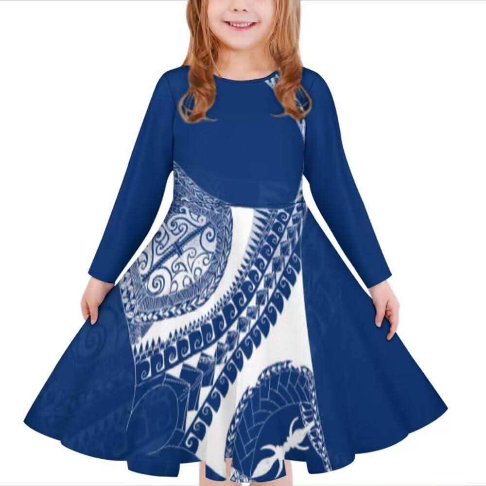 Robe fille manches longues art polynésien