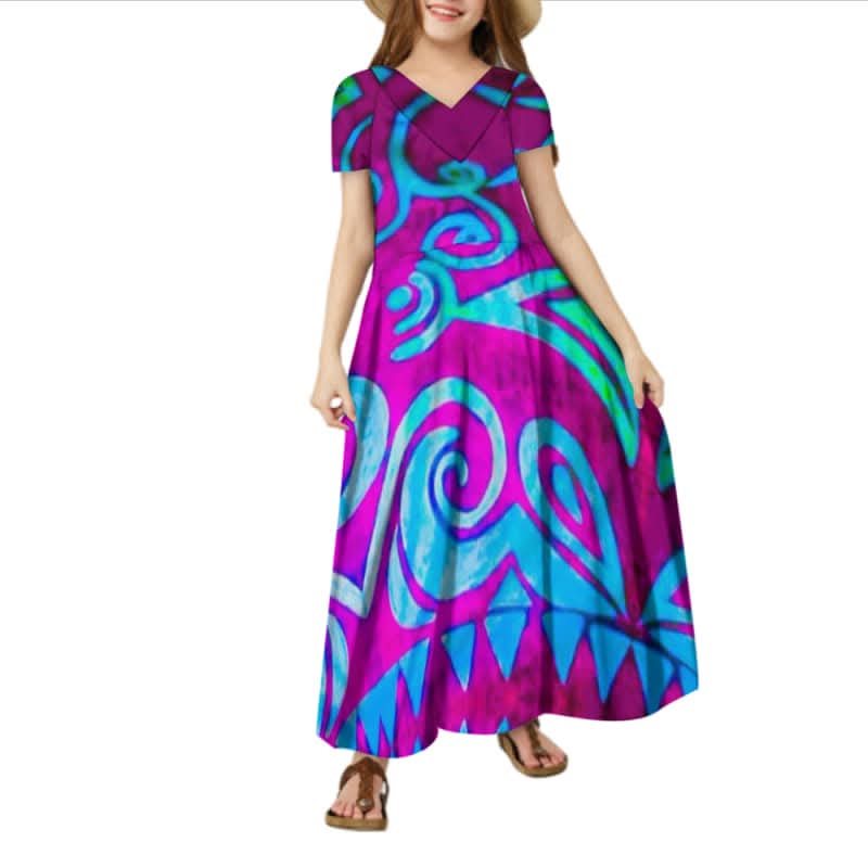 Robe longue fille art polynésien