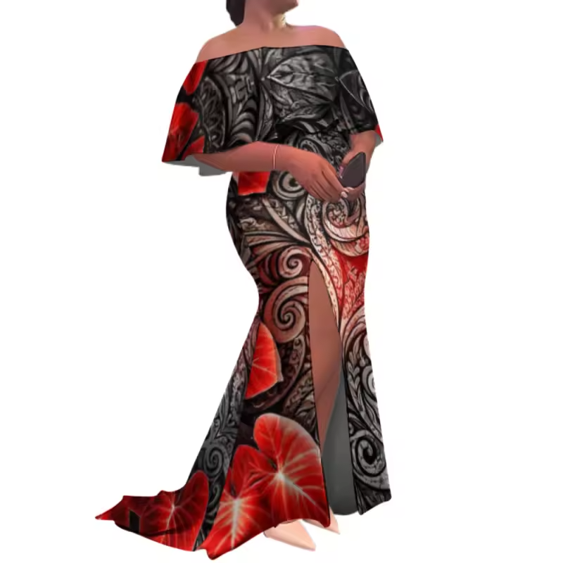 Robe polynésienne avec traîne.