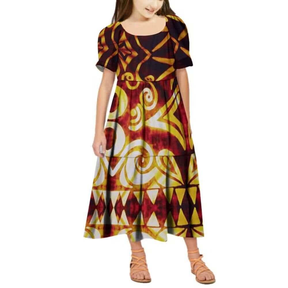 Robe longue fille  art polynésien