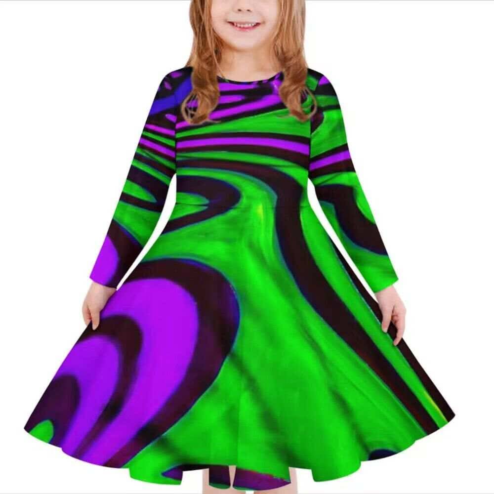 Robe fille manches longues art polynésien