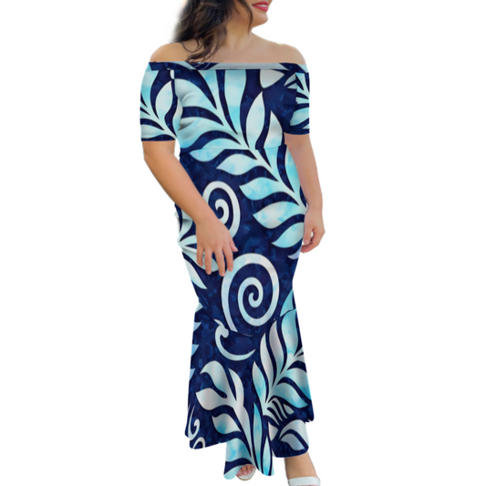 Robe longue femme tribal épaules dénudées.