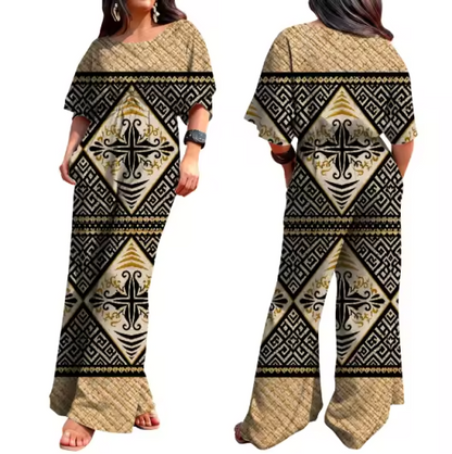 Combinaison effet natte tressée&motif tapa