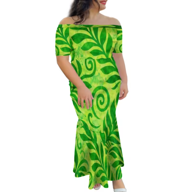 Robe longue femme tribal épaules dénudées.
